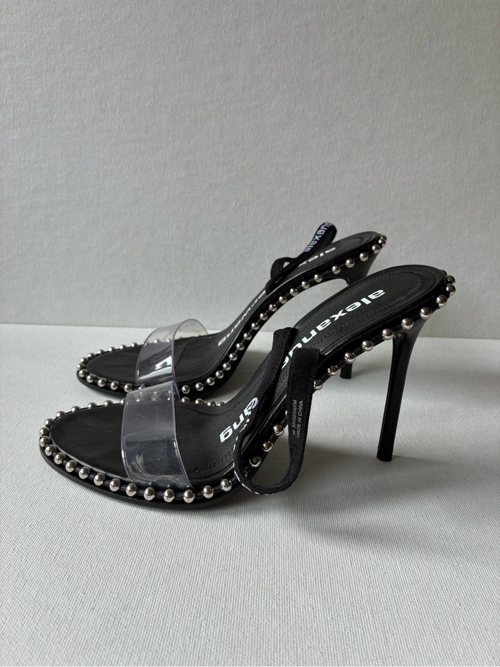 Alexander wang Black Stud-Trim Clear Strap Stiletto heels  size 36